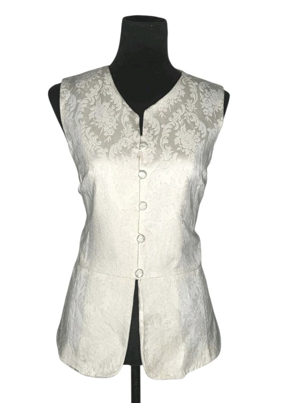 VTG The Villager Damask Jacquard Vest Top Sz 14 Button Front Peplum Waistcoat